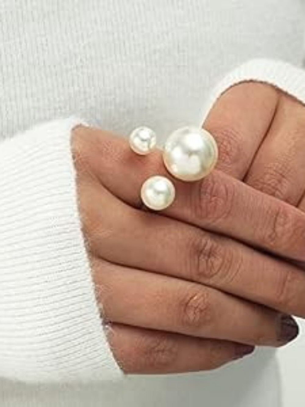 Faux Pearl Baroque Statement Open Adjustable Ring